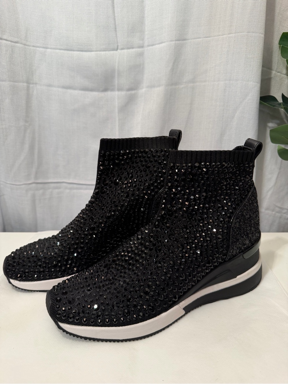Michael Kors Black Crystal Slip-On Wedge Sock Booties